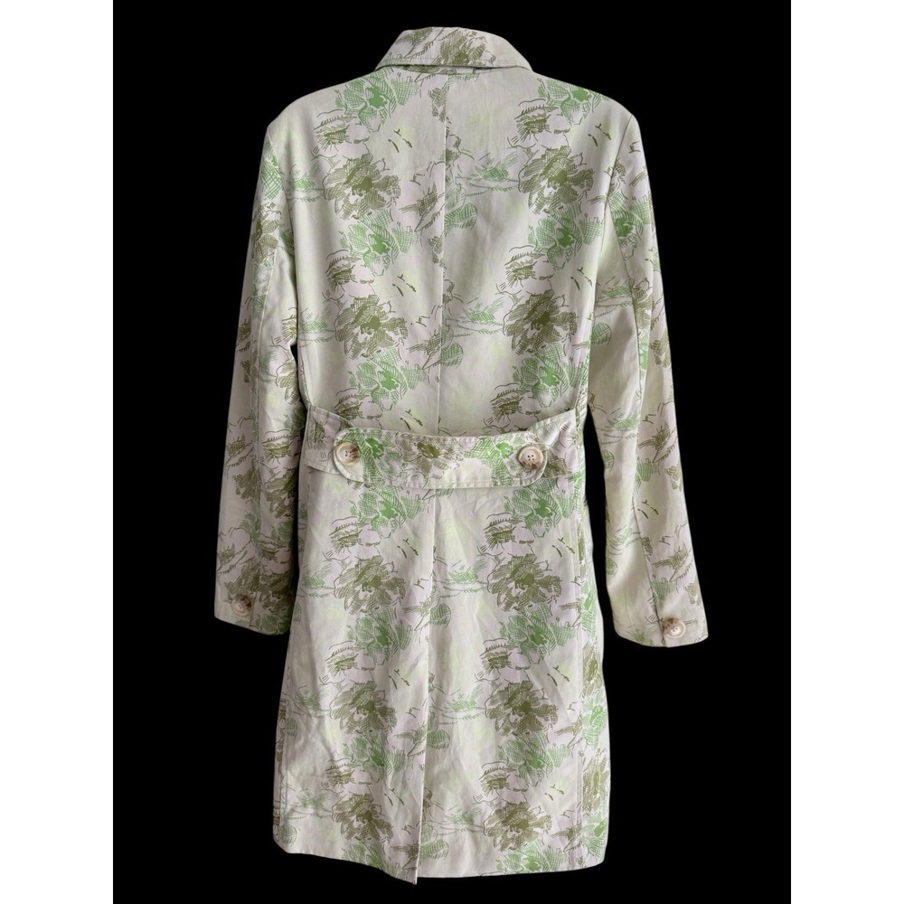 VTG Trench Coat Old Navy M Floral Ivory Botanical Toile Spring Lined Pockets Y2K - Picture 9 of 13